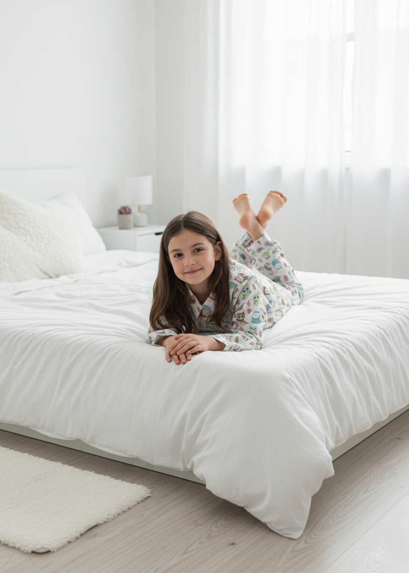 White Abstract Printed Pure Cotton Shirt Collar Night Suit for Kids