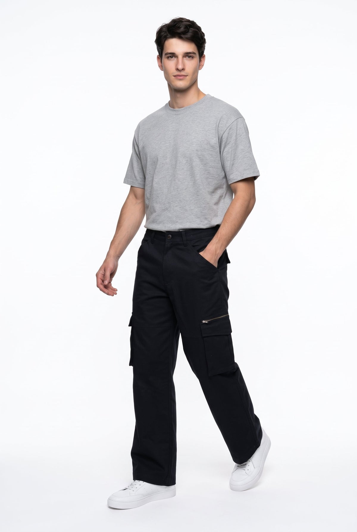 Black Regular Fit Utility With Multi-Pockets Cargo Pant For Men