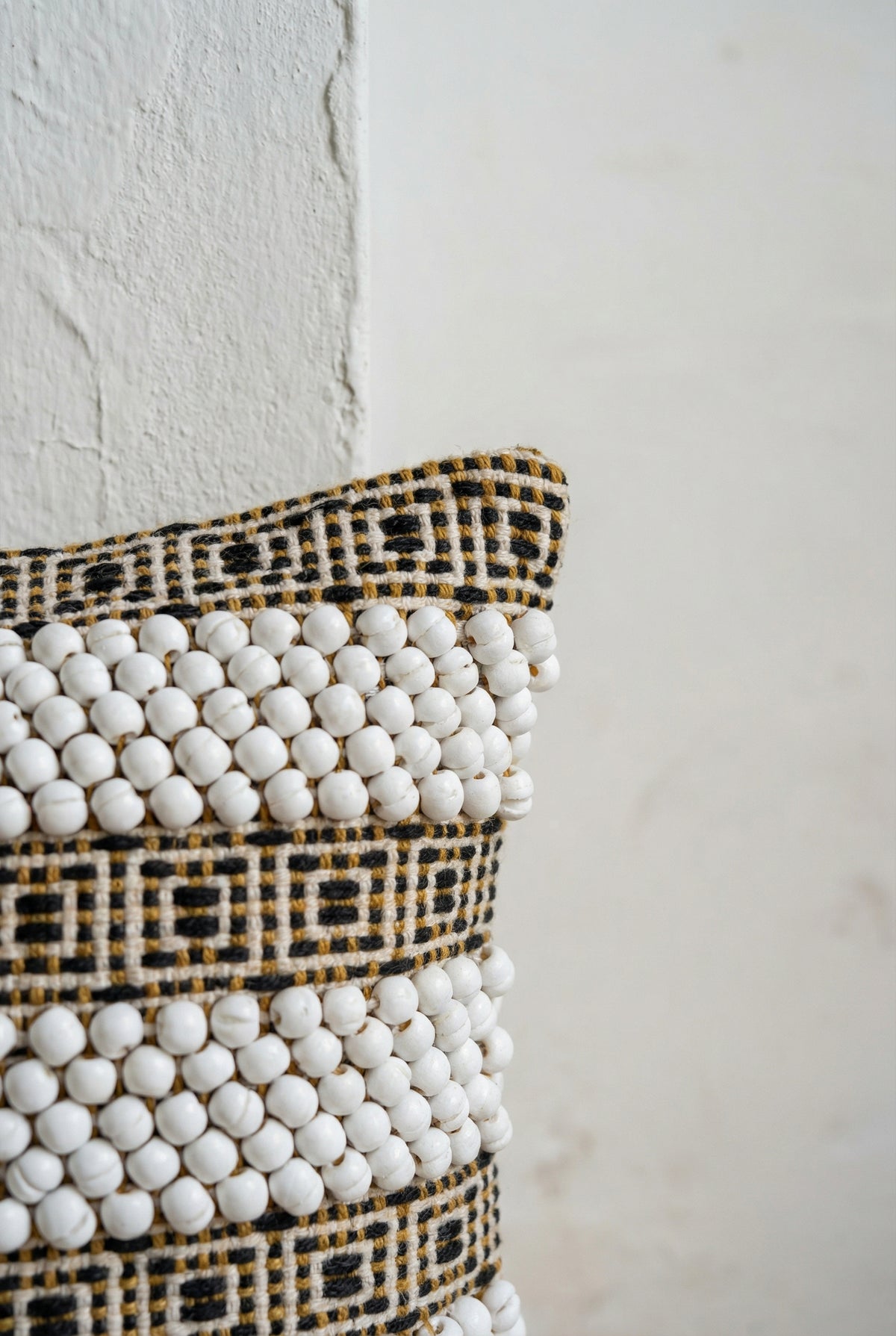 White Geometric Embroidered Cotton Square Cushion Cover