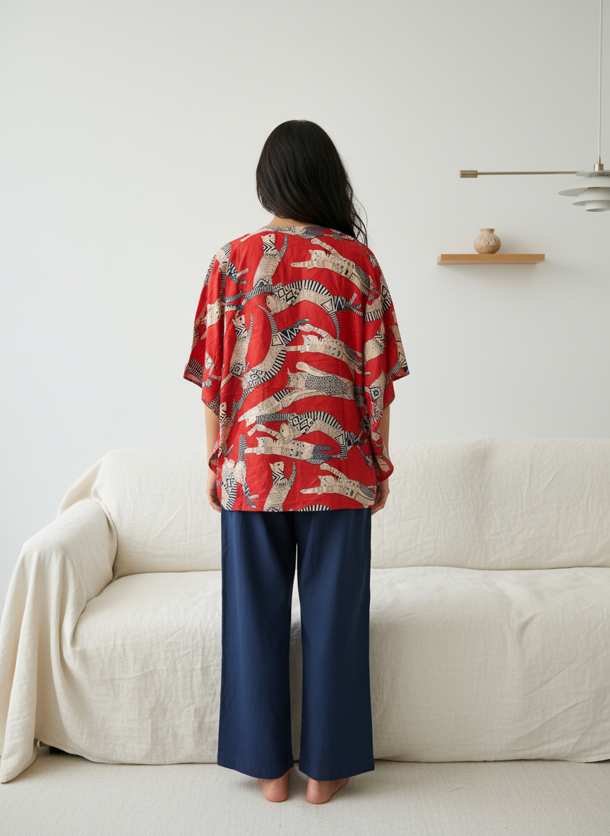 Red Dog Printed Cotton Night Suit Set