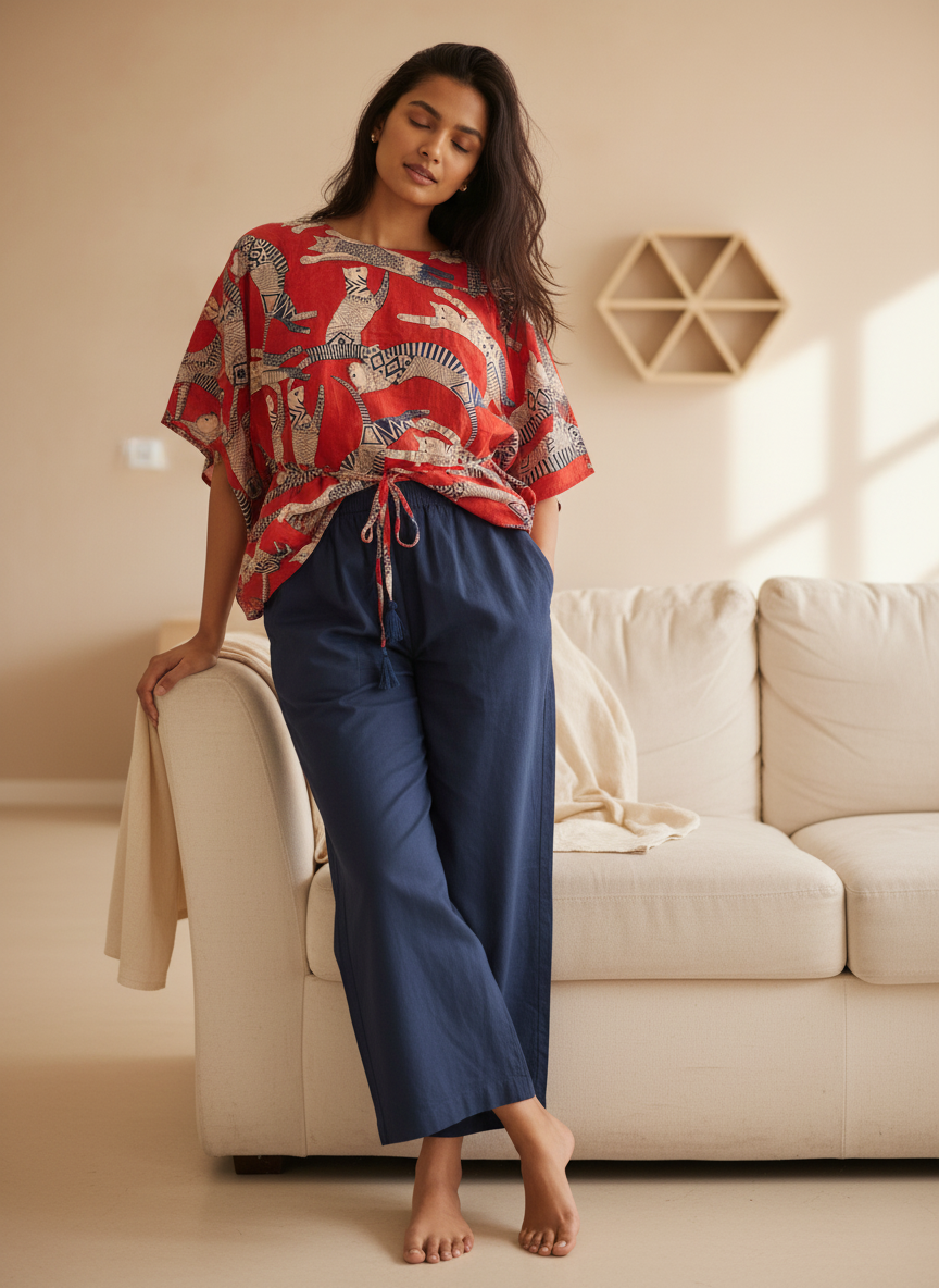 Red Dog Printed Cotton Night Suit Set