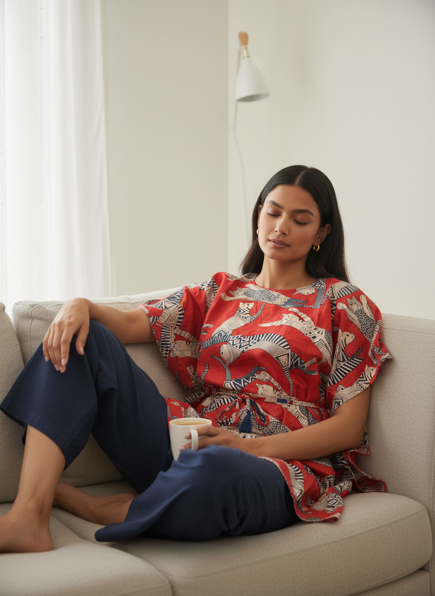 Red Dog Printed Cotton Night Suit Set