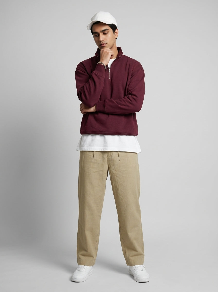 Beige Essential Wide-Leg Summer Men's Trousers