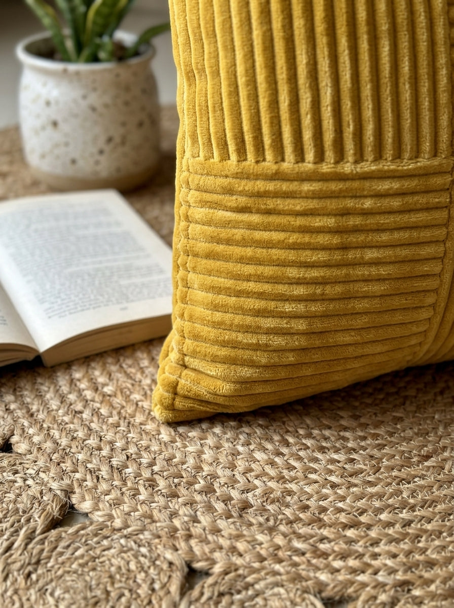 Mustard Yellow Velvet Textured Throw Cushion Cover