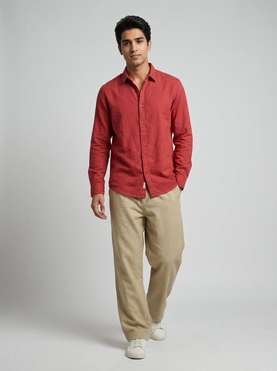 Beige Essential Wide-Leg Summer Men's Trousers