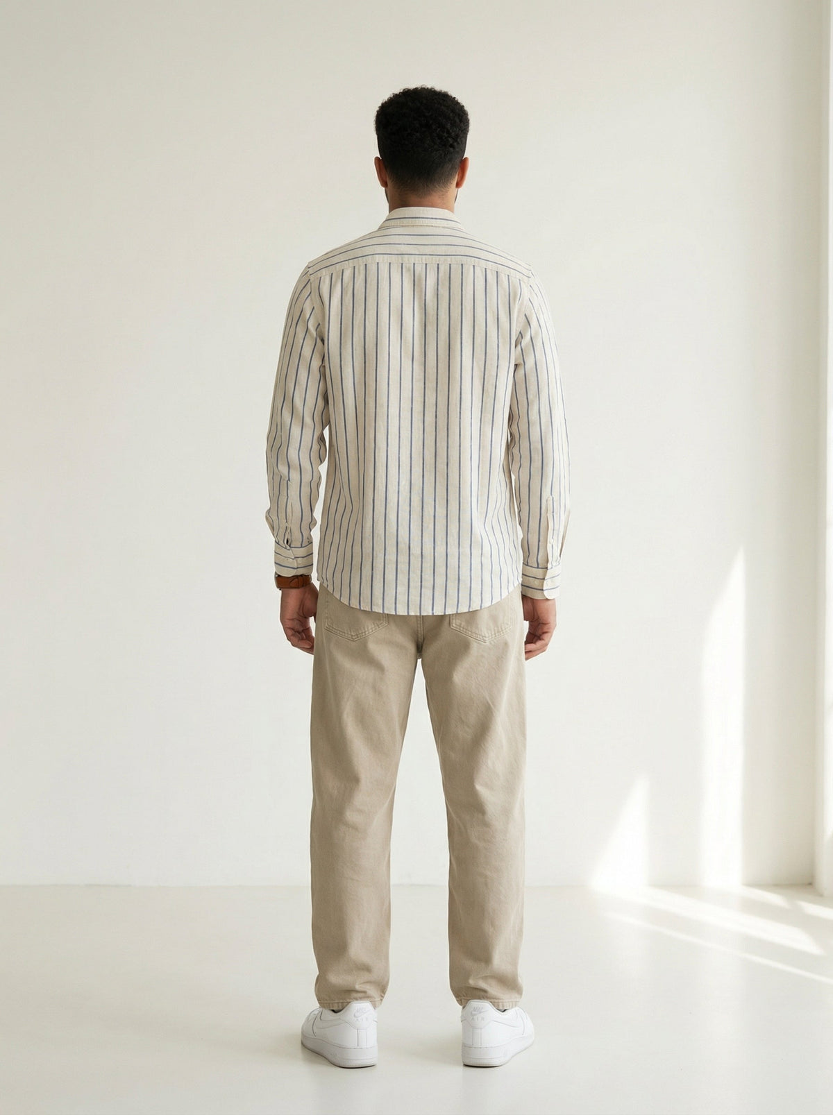 Blue Vertical Stripe Handloom Cotton Shirt For Men