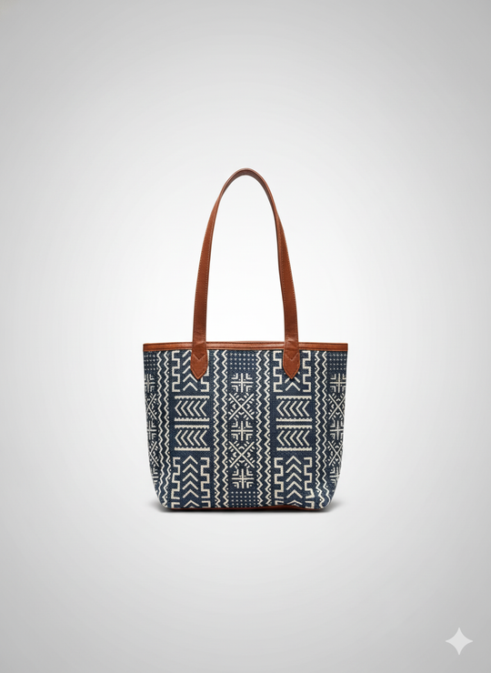 Floral Printed Canvas Tote Bag with Leatherette Handles