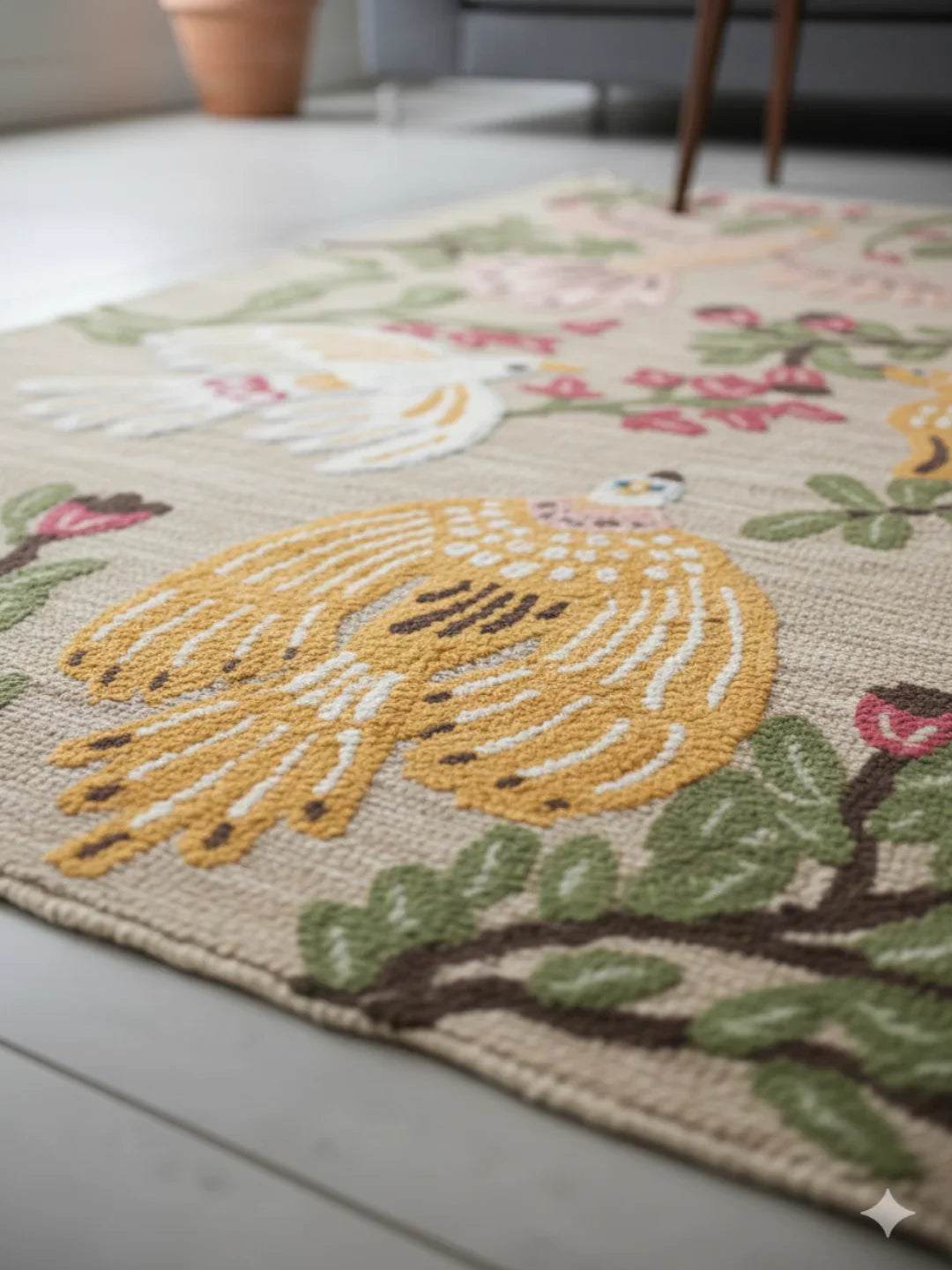 Multi Color Floral Print Woven Cotton Jute tufted Rug - SanskrutiHomes 