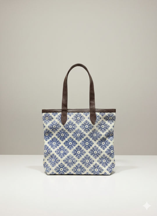 Indigo Floral Print Cotton Tote Bag for women