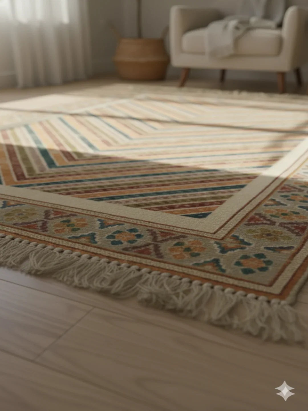 Multi Color Woven Digital Print with fringed edges Cotton Rug - SanskrutiHomes 