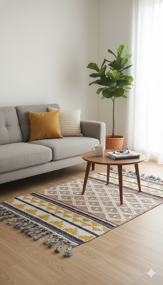 Hand-weaved 100% Cotton woven  Multi-color  Rug