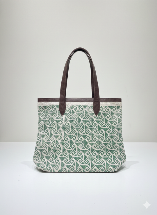 Green Geometric Print Cotton Tote Bag For Women