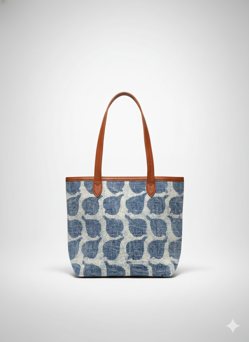 Floral Printed Canvas Tote Bag with Leatherette Handles