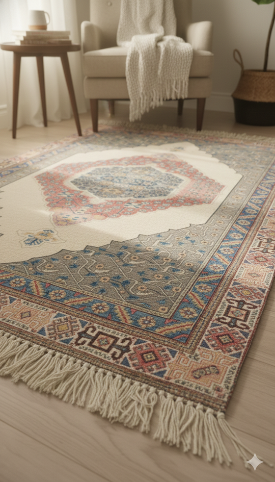 Multi Color Cotton Digital Print Stripe with Tassels and fringed edges Rug