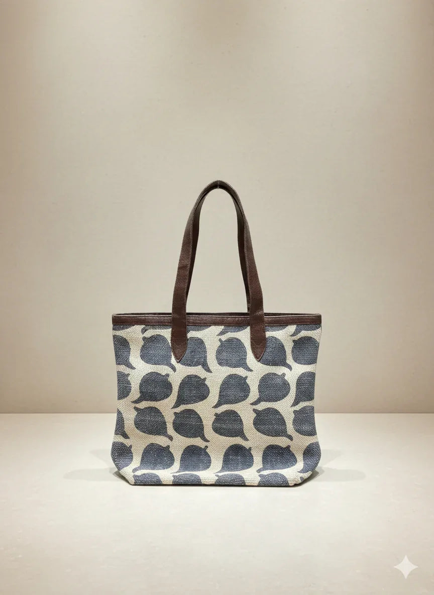 Blue Abstract Print Cotton Tote Bag for Women - SanskrutiHomes 