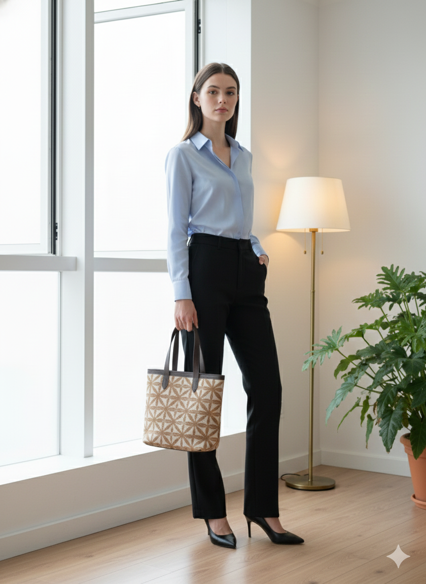 Orange Geometric Print Cotton Tote Bag for Women