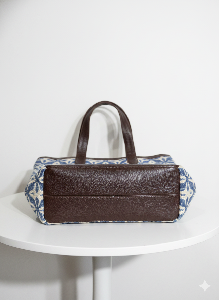 Blue Geometric floral Print Cotton Tote Bag for Women