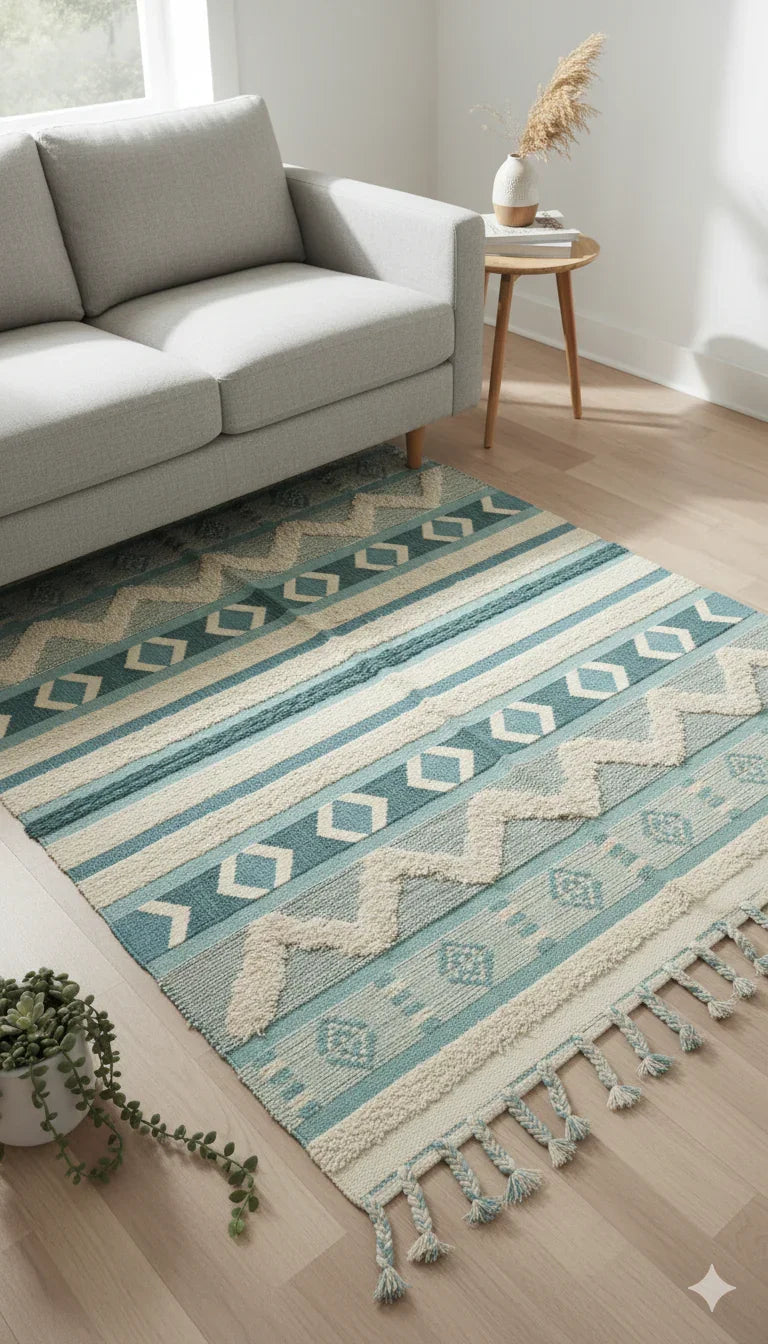 Hand-Weaved 100% Cotton Multi-Color  Rug