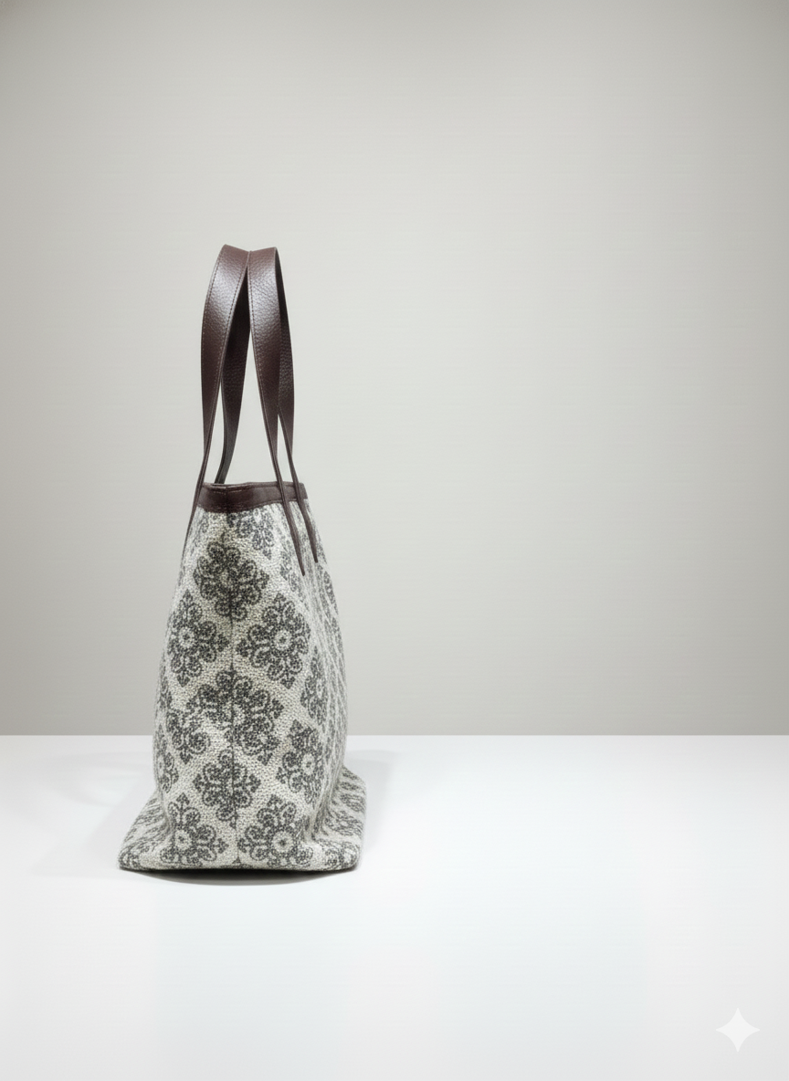 Beige Floral print Cotton Tote bag for Women