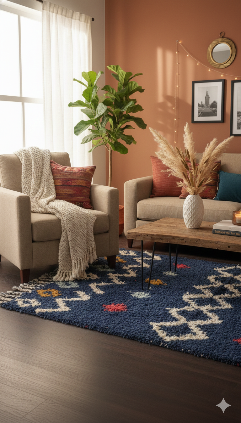 Hand-weaved 100% wool Multi-color Rug
