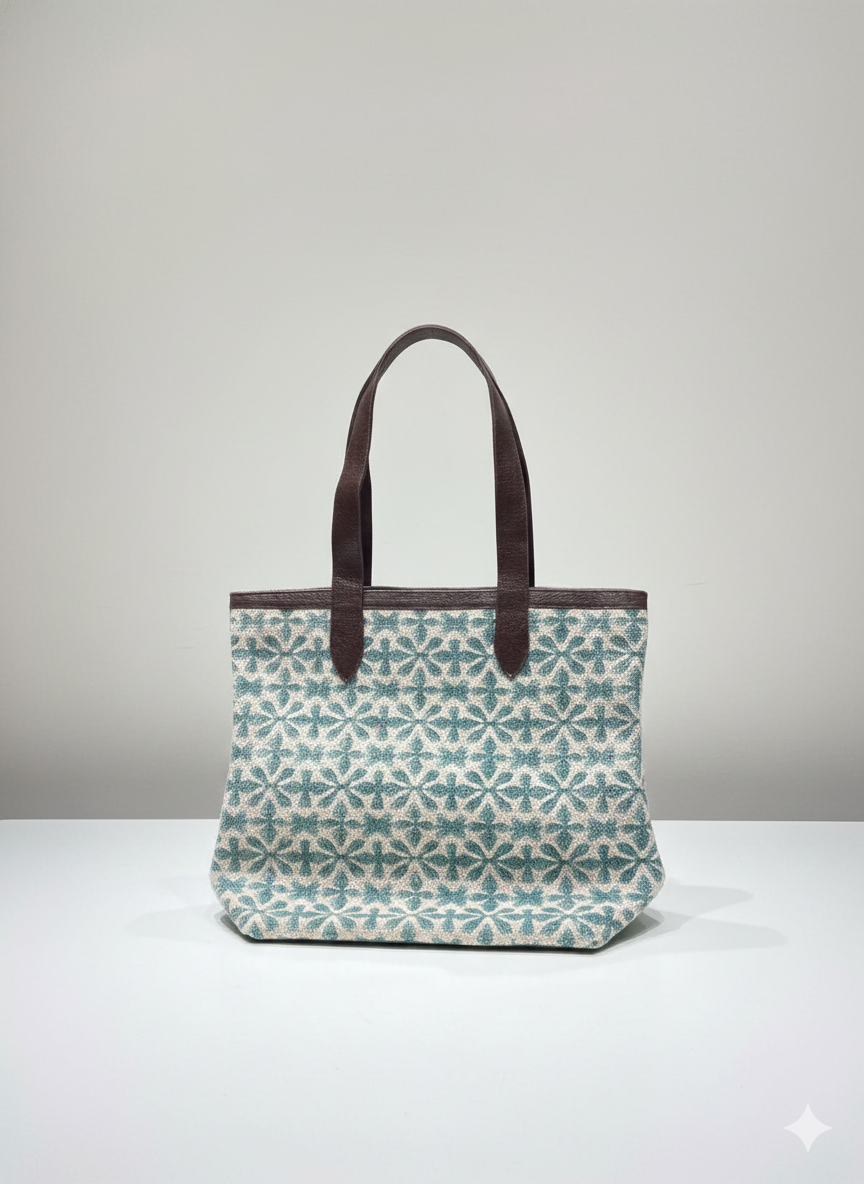 Sea Green Geometric print with Brown Shoulder Strap Tote Bag for Women