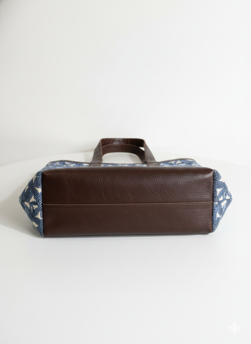 Navy Blue Ethnic Motif Print Cotton Tote Bag for Women