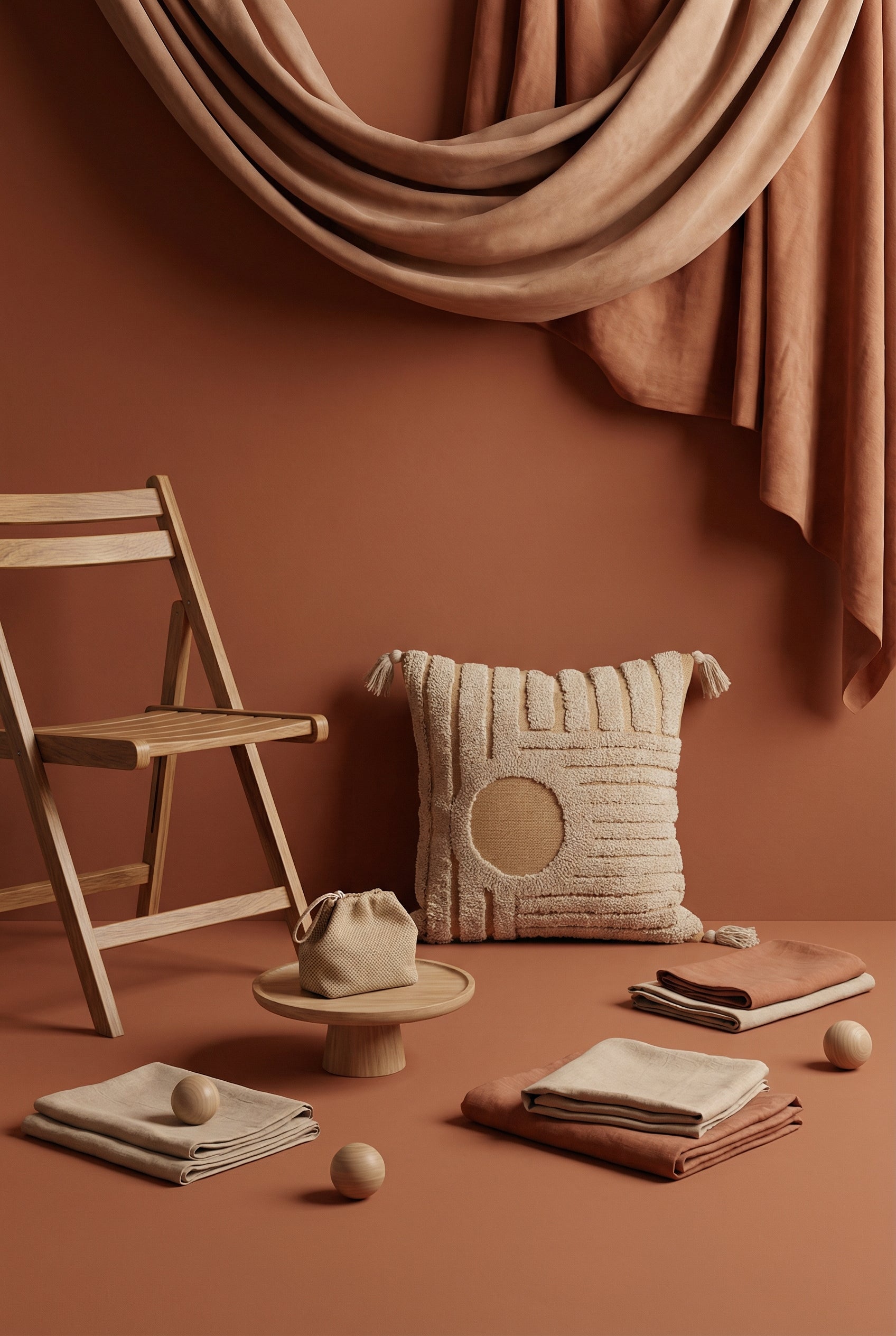 Beige Squared Textured Cotton Cushion Cover With Geometric Tufted Design