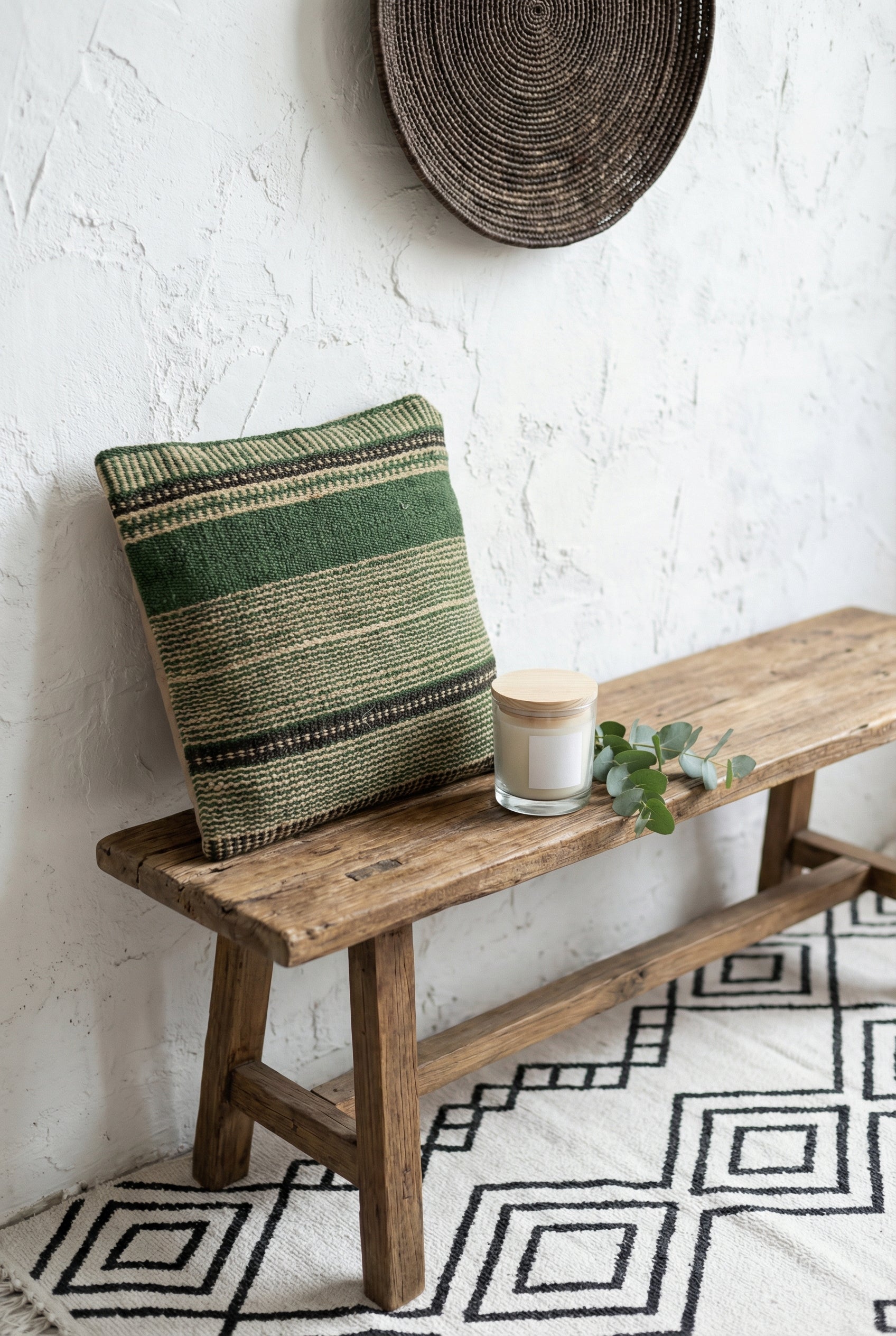 Green Striped Squared Cotton Cushion Cover With Elegant Design