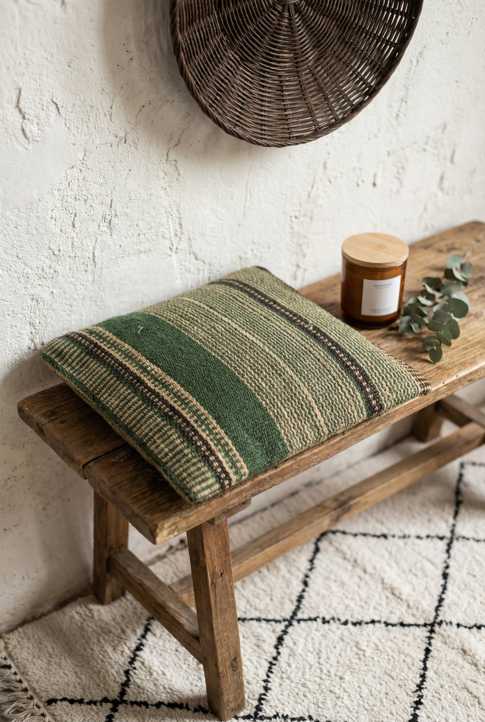 Green Striped Squared Cotton Cushion Cover With Elegant Design
