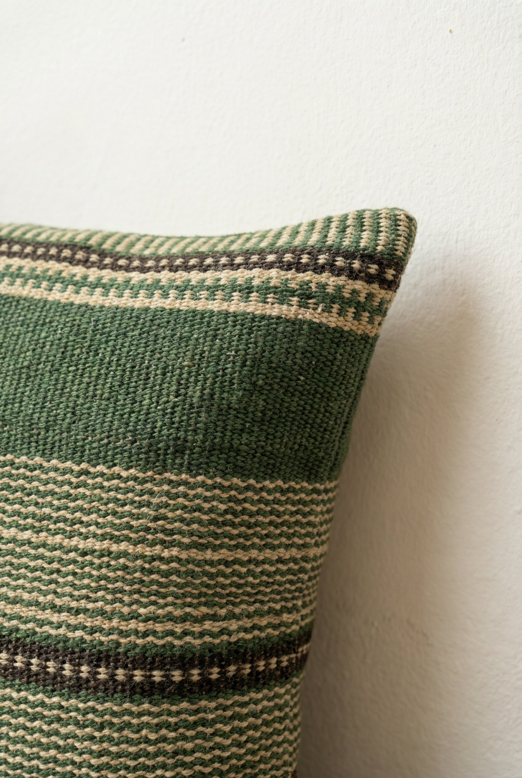 Green Striped Squared Cotton Cushion Cover With Elegant Design