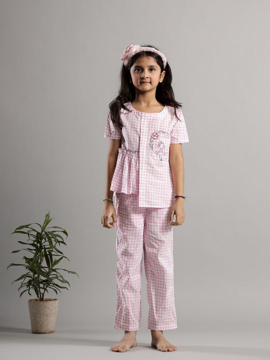 Pink Check Printed Cotton Co-ords Set