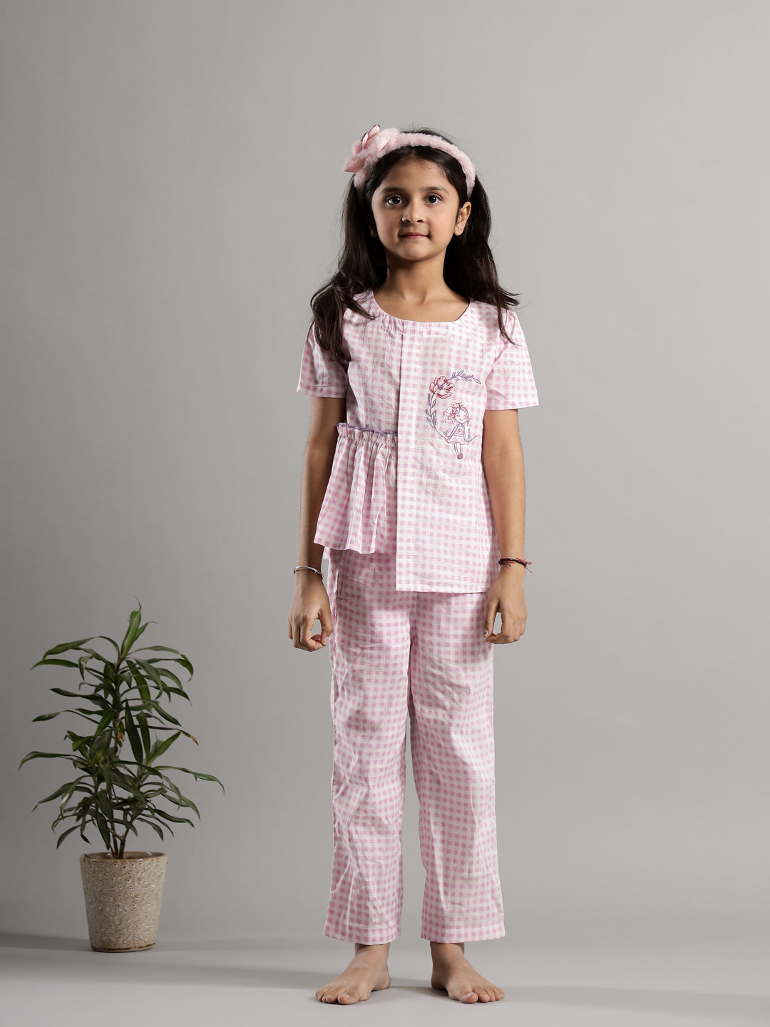 Pink Check Printed Cotton Co-Ords Set