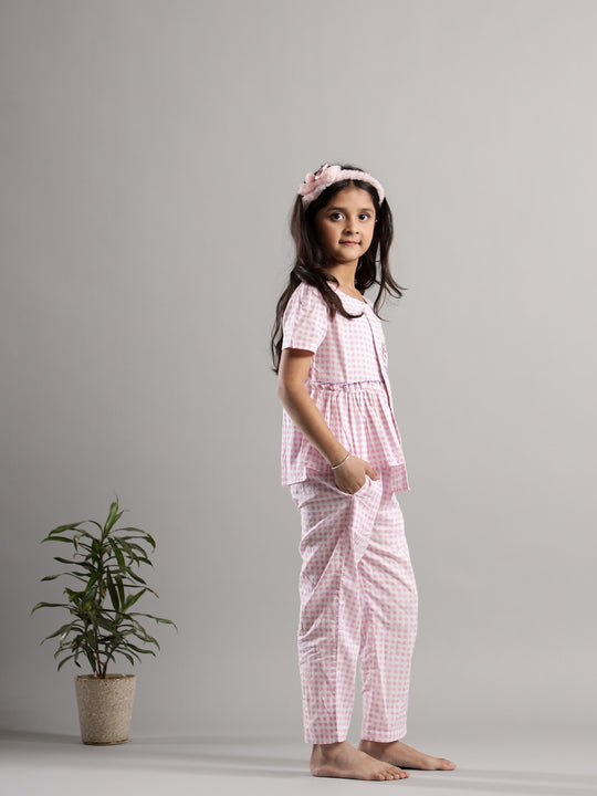 Pink Check Printed Cotton Co-ords Set