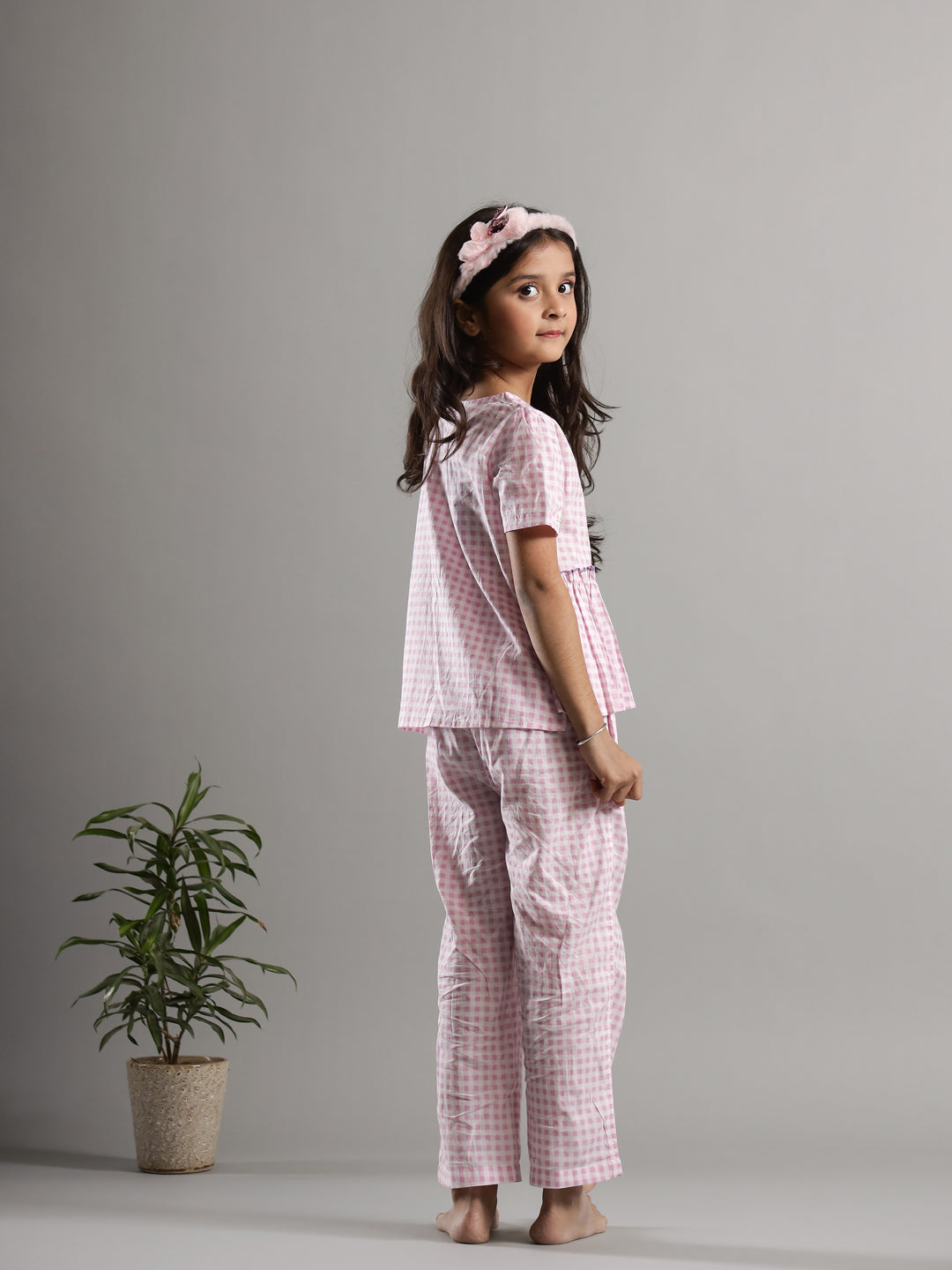 Pink Check Printed Cotton Co-Ords Set