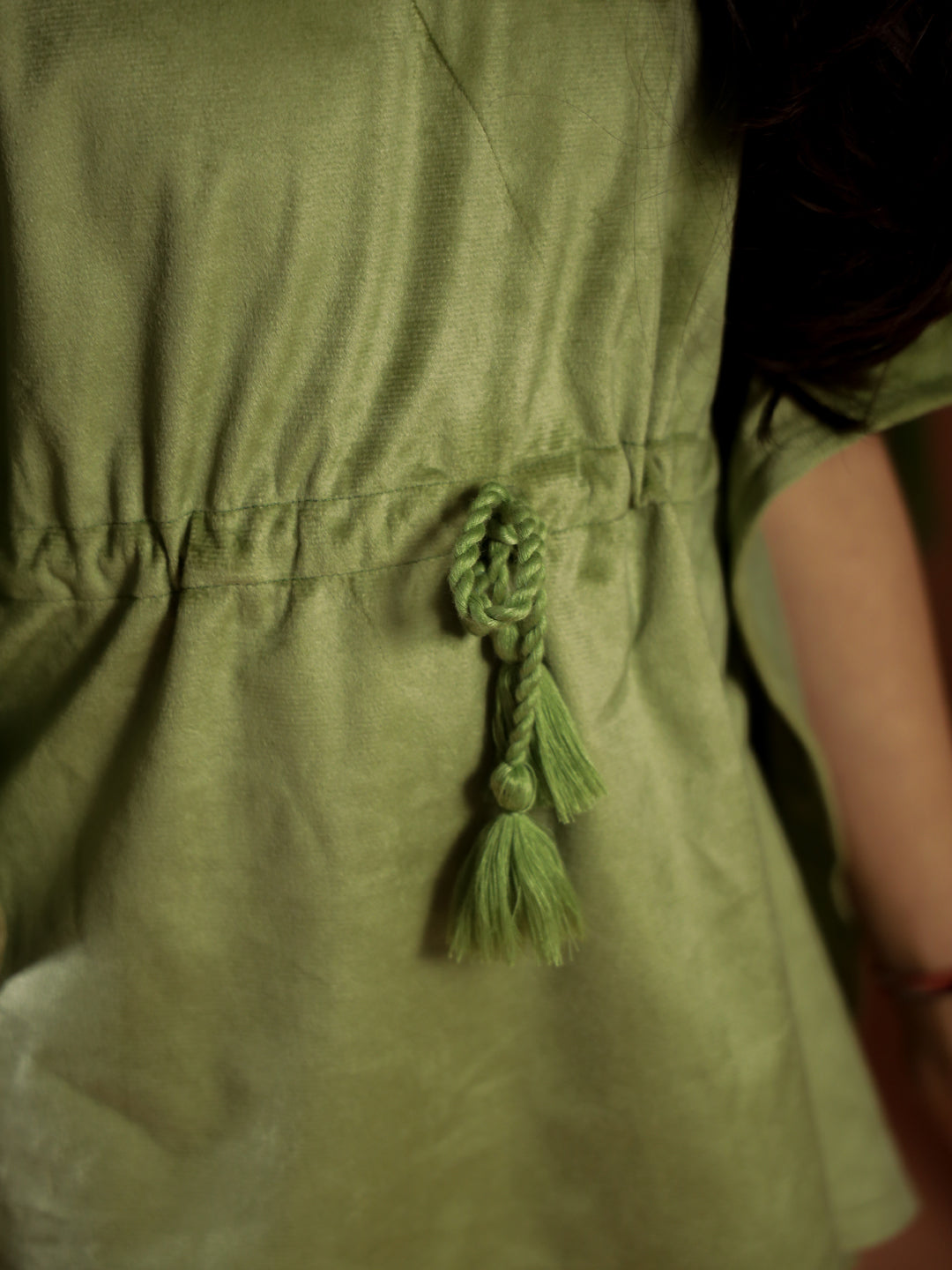 Green Solid Print Velvet Kaftan Night Suit