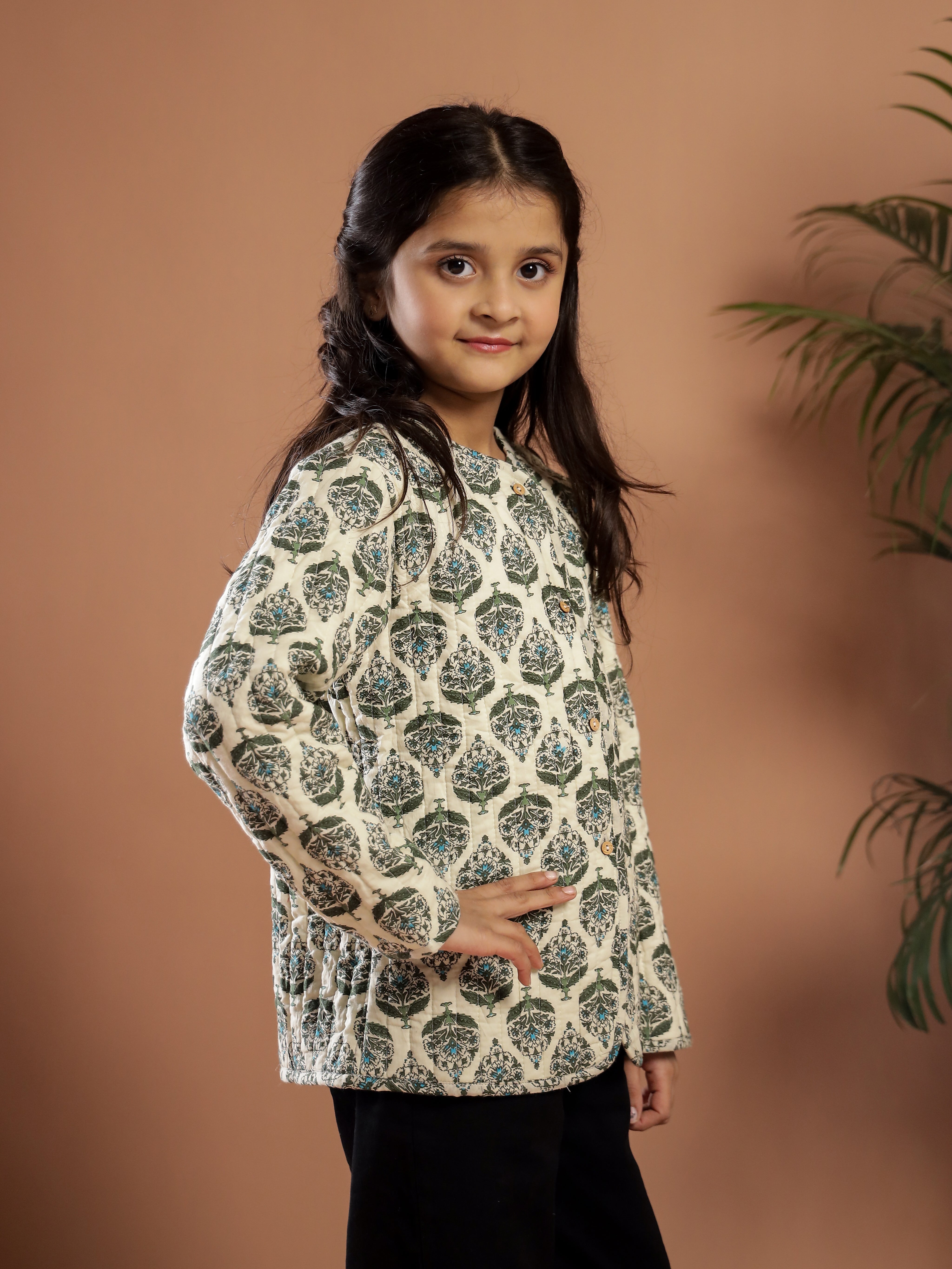 Floral Printed White Cotton Jacket