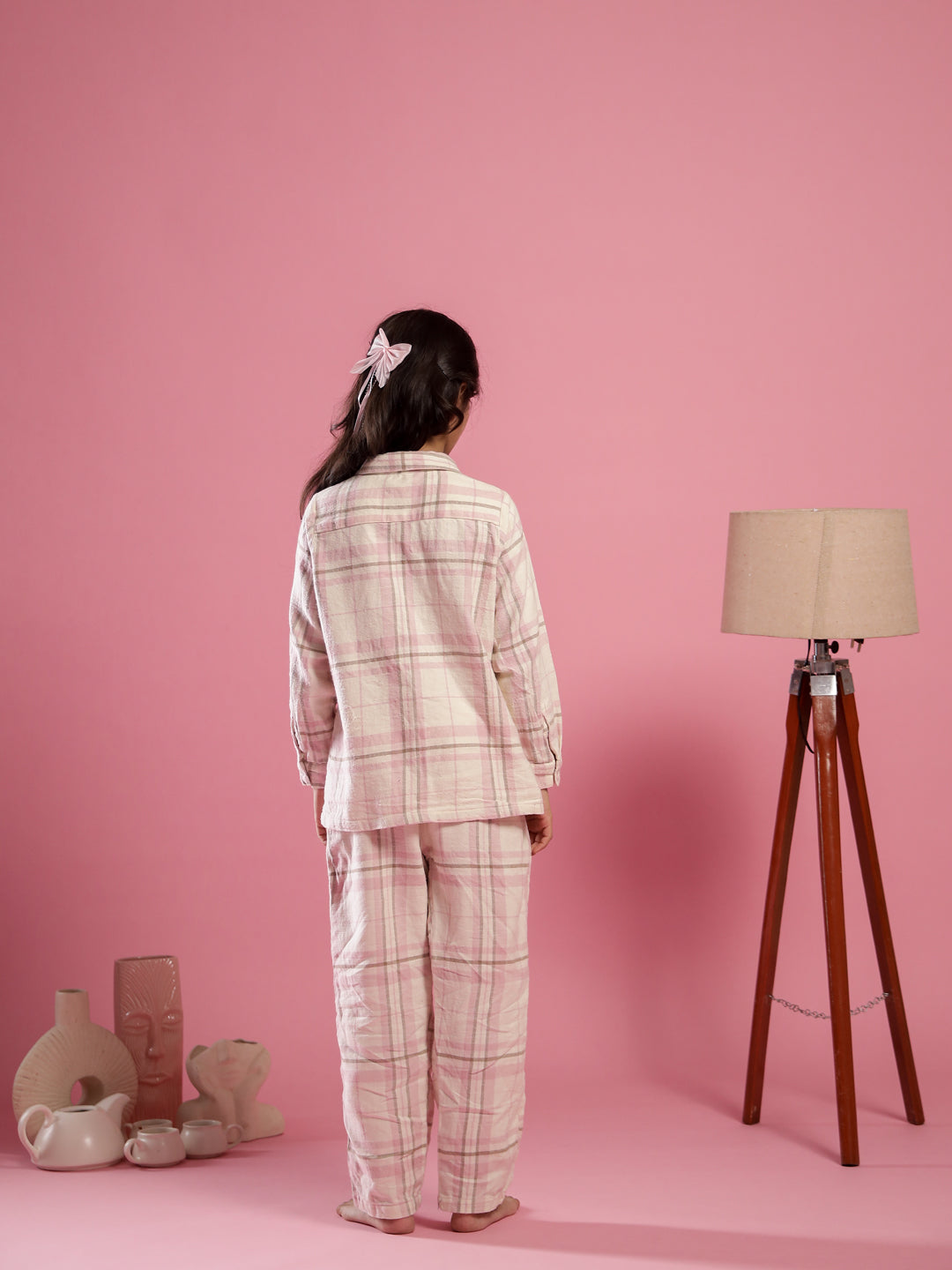 Pink Checked Printed Cotton Night Suit for Kids