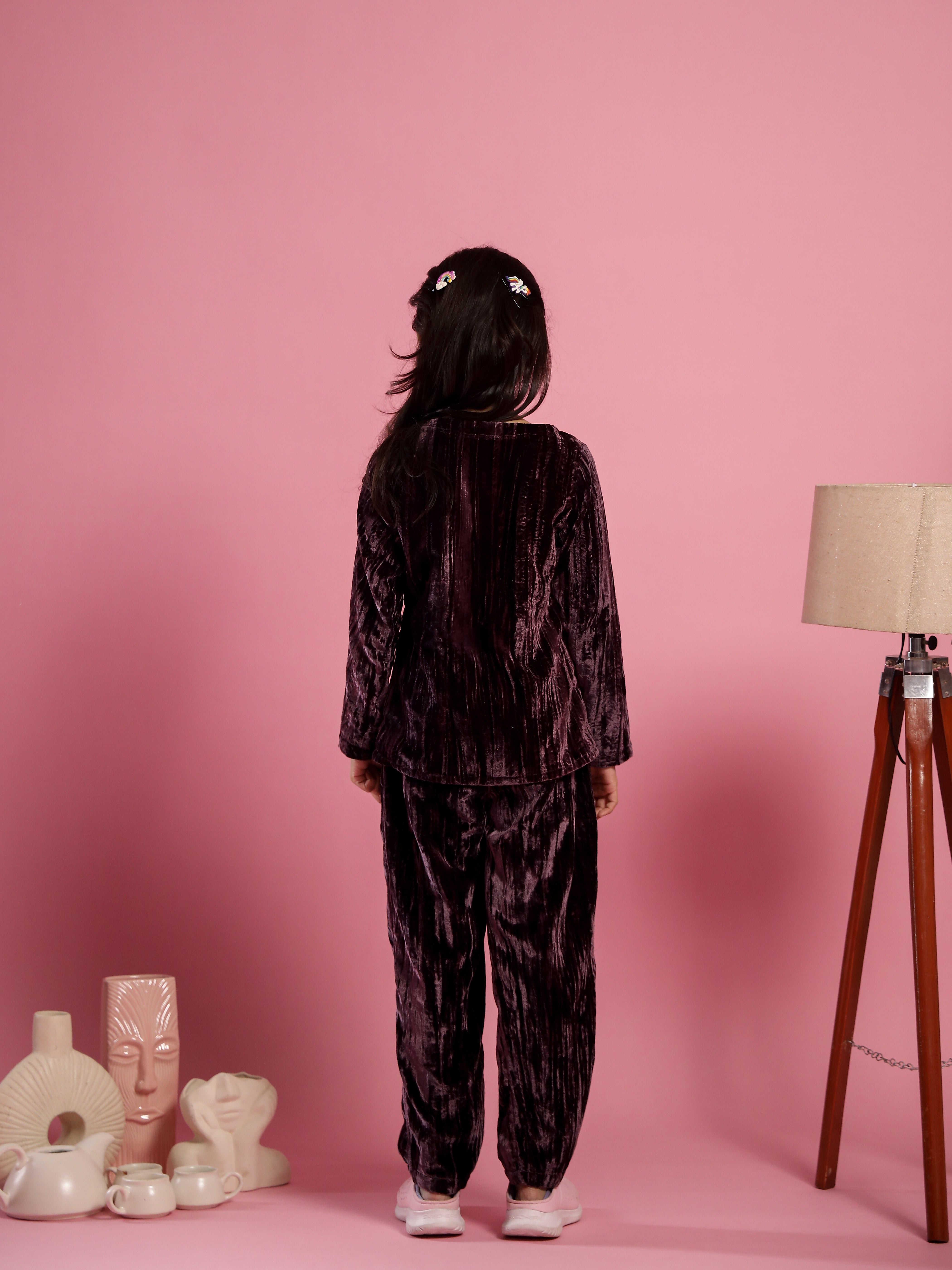Purple Velvet Night Suit for Kids - SanskrutiHomes 