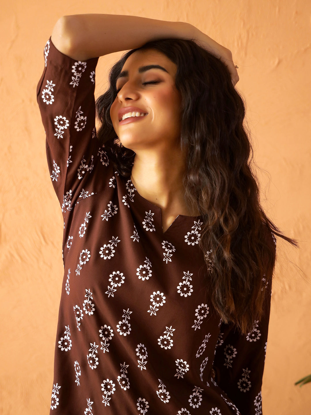 Magenta Round Neck Viscose Rayon Printed Ethnic Motifs Night Suit For Women