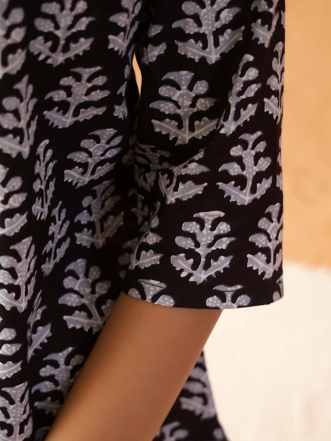 Black Round Neck Pure Cotton Printed Floral Night Suit For Women