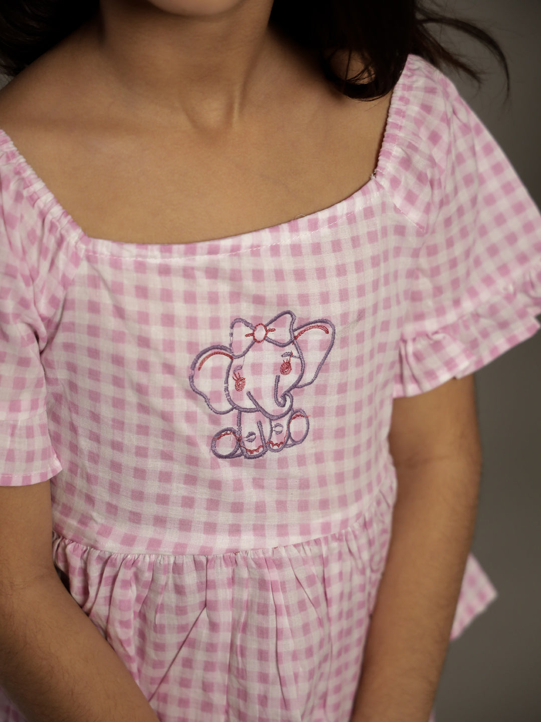 Pink Check Printed Round Neck Cotton Co-Ords Set