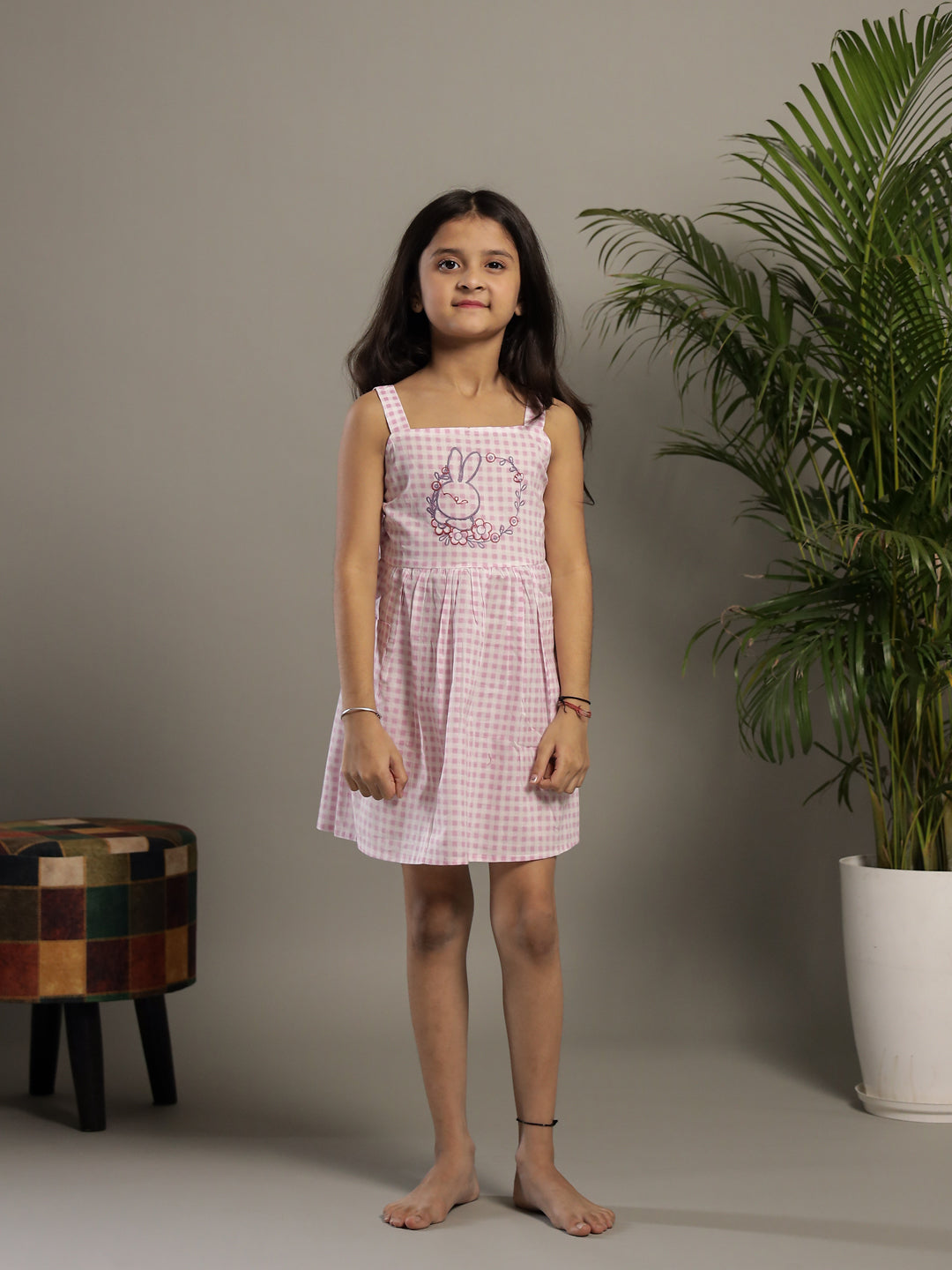 Lavender Color Check Design Dress for Kids