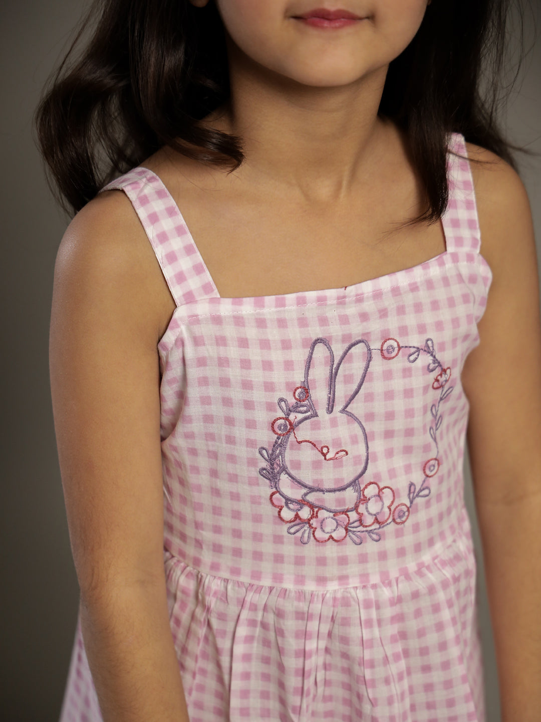 Lavender Color Check Design Dress For Kids