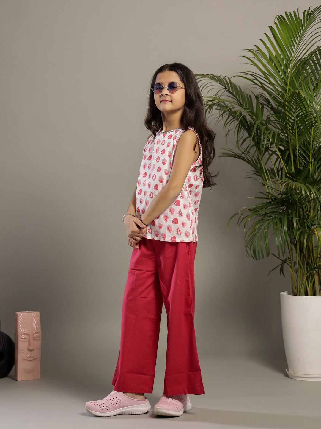 Strawberry Printed Cotton Co-ords Set for Kids - SanskrutiHomes 