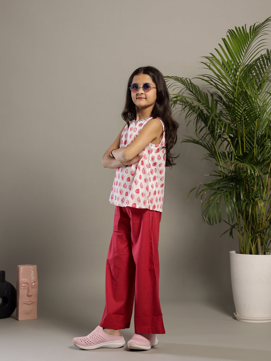 Strawberry Printed Cotton Co-ords Set for Kids - SanskrutiHomes 