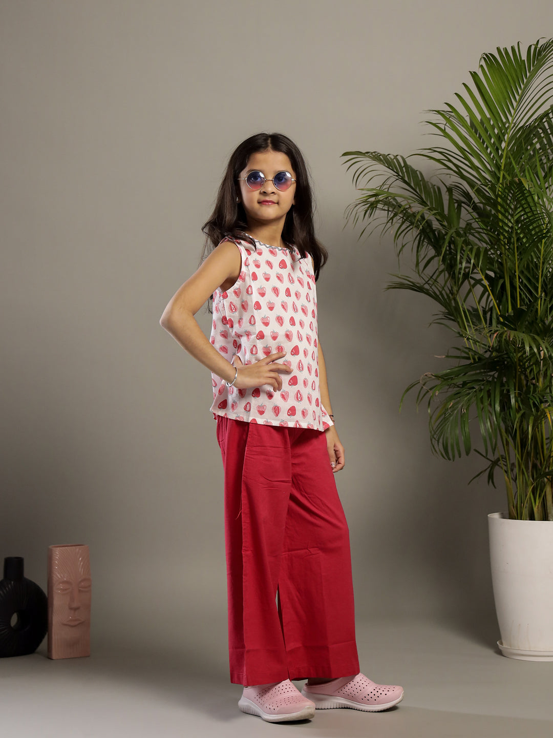 Strawberry Printed Cotton Co-ords Set for Kids - SanskrutiHomes 
