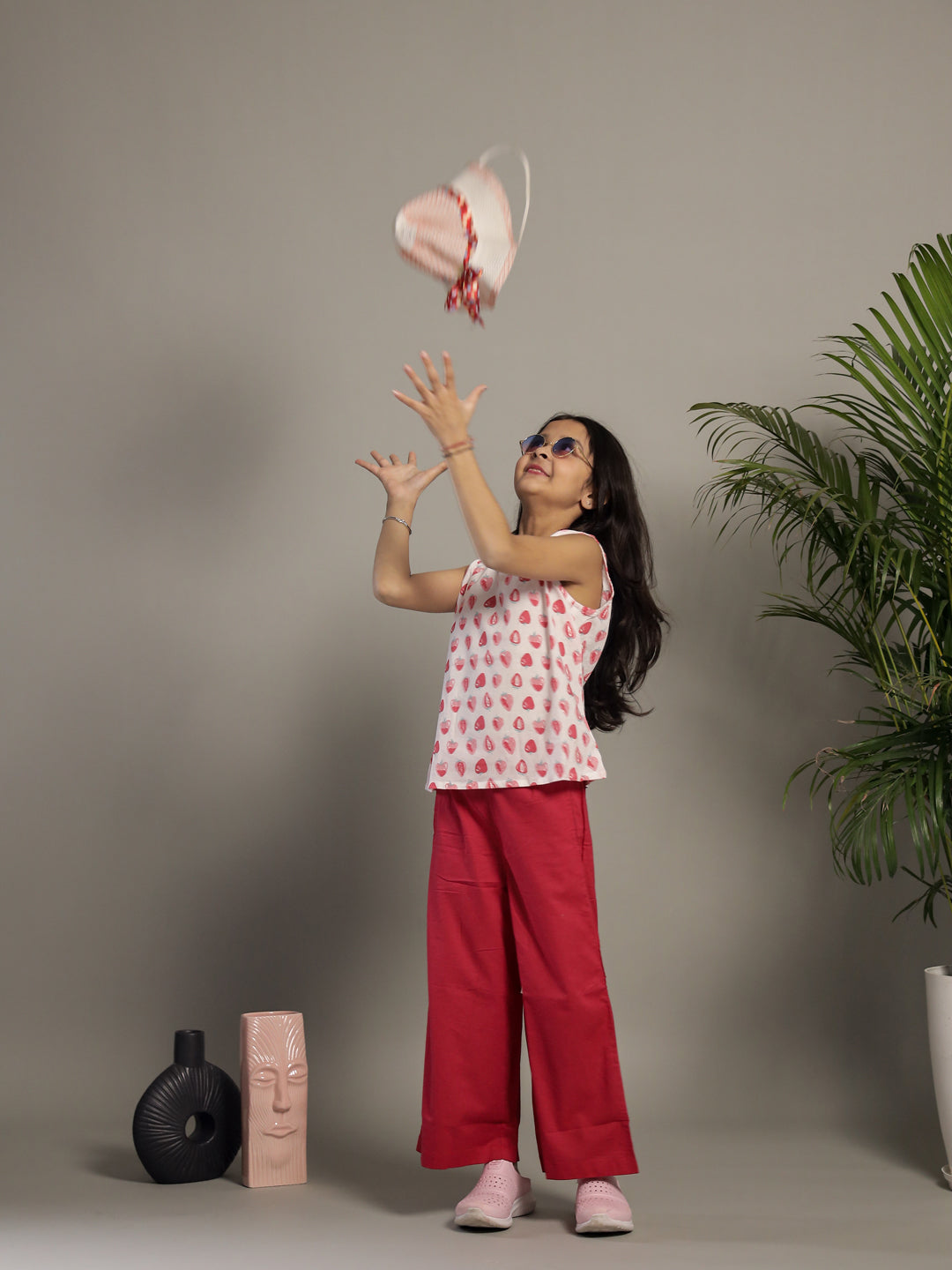 Strawberry Printed Cotton Co-ords Set for Kids - SanskrutiHomes 