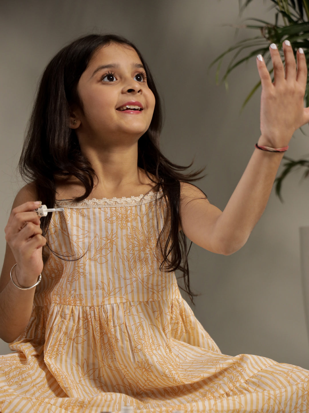 Yellow Floral Printed Cotton Dress for Kids