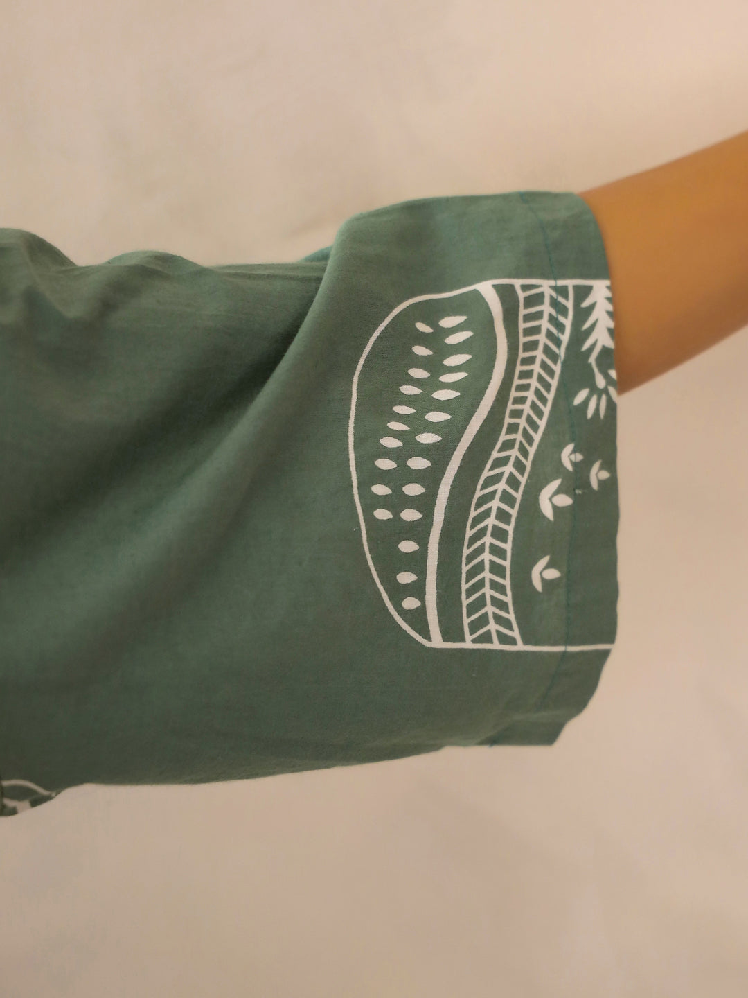 Green Shirt Collar Pure Cotton Printed Abstract Night Suit For Women