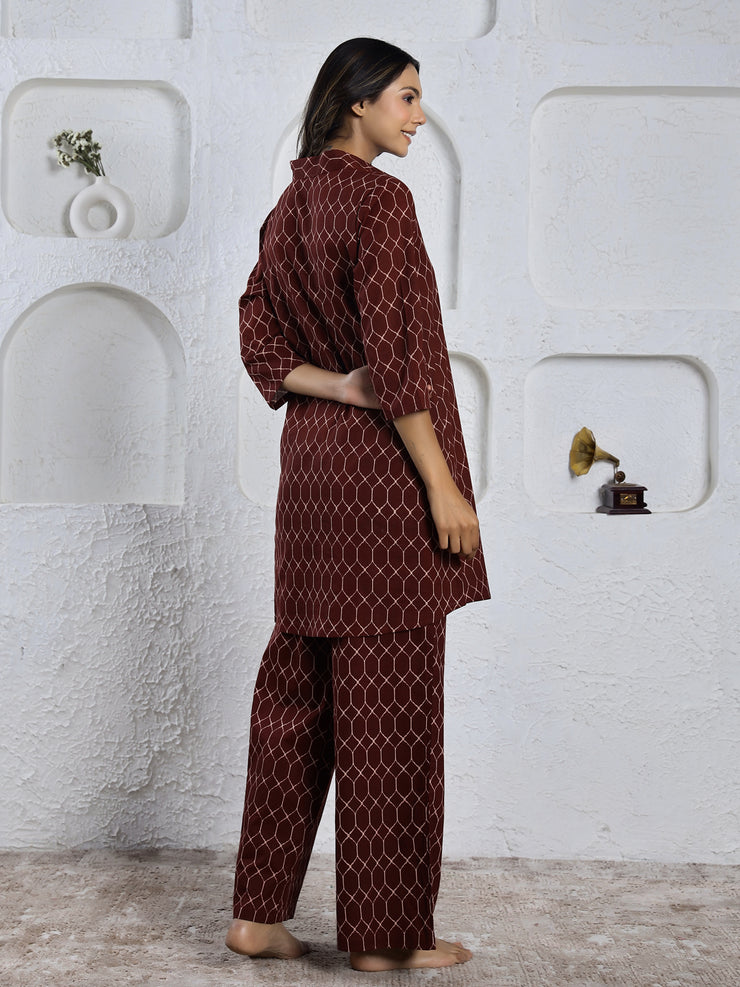 MERLOT HEXAGON Printed pure cotton co-ord set